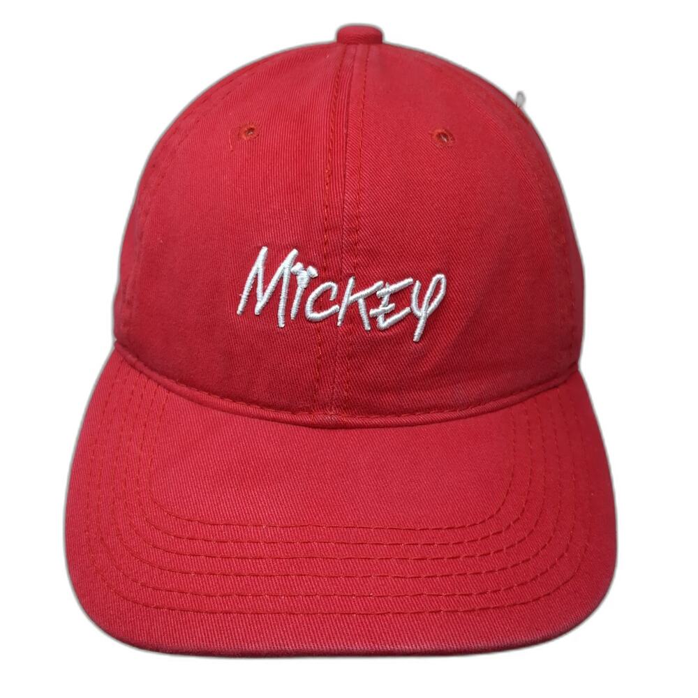 Disney Baseball Cap Red OSFM Mickey Embroidered Adjustable Cotton Slideback Hat
